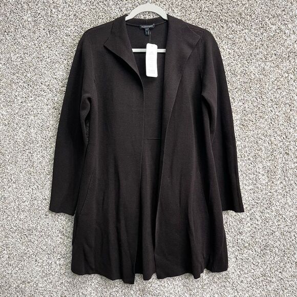 Eileen Fisher Sweater Jacket Women’s M Brown Silk Cotton Interlock Collar Open L - Picture 1 of 9